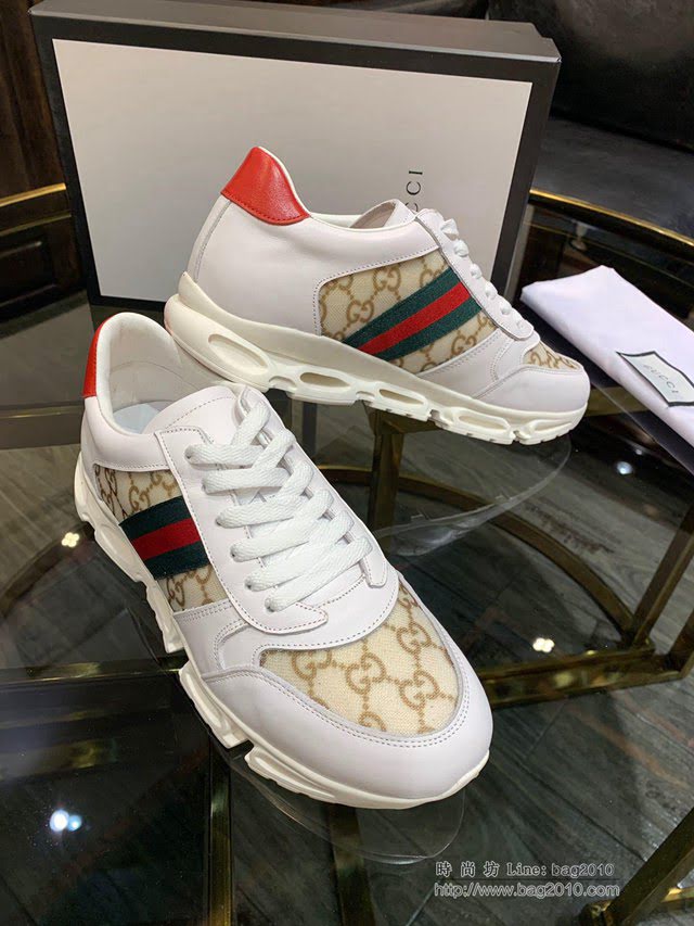 GUCCI男鞋 古馳頂級代購2019早春專櫃同步 進口牛皮鞋面配雙G網布 Gucci休閒男鞋 Gucci運動男鞋  hdnx1124